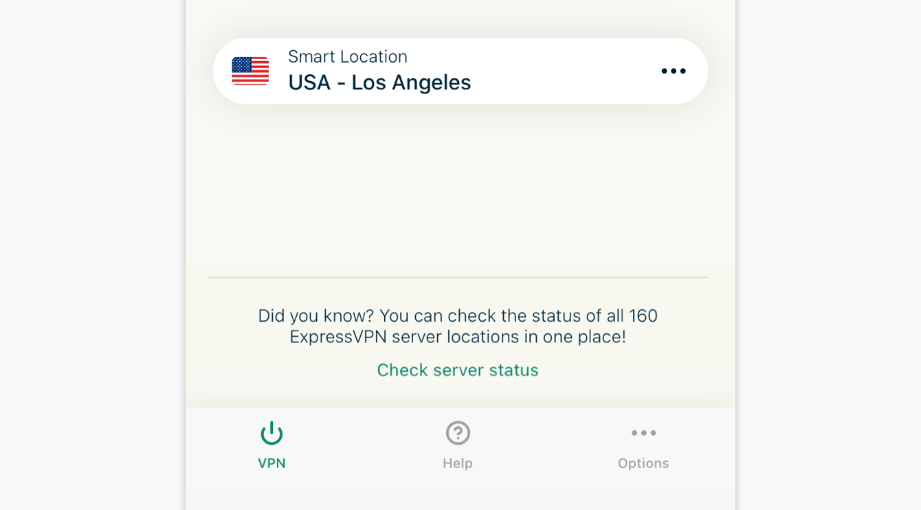 The navigation bar in ExpressVPN for iOS.