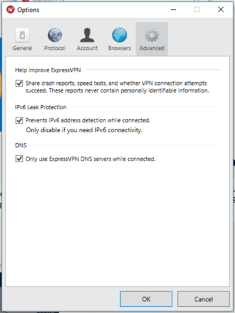 VPN leak protection option screen.