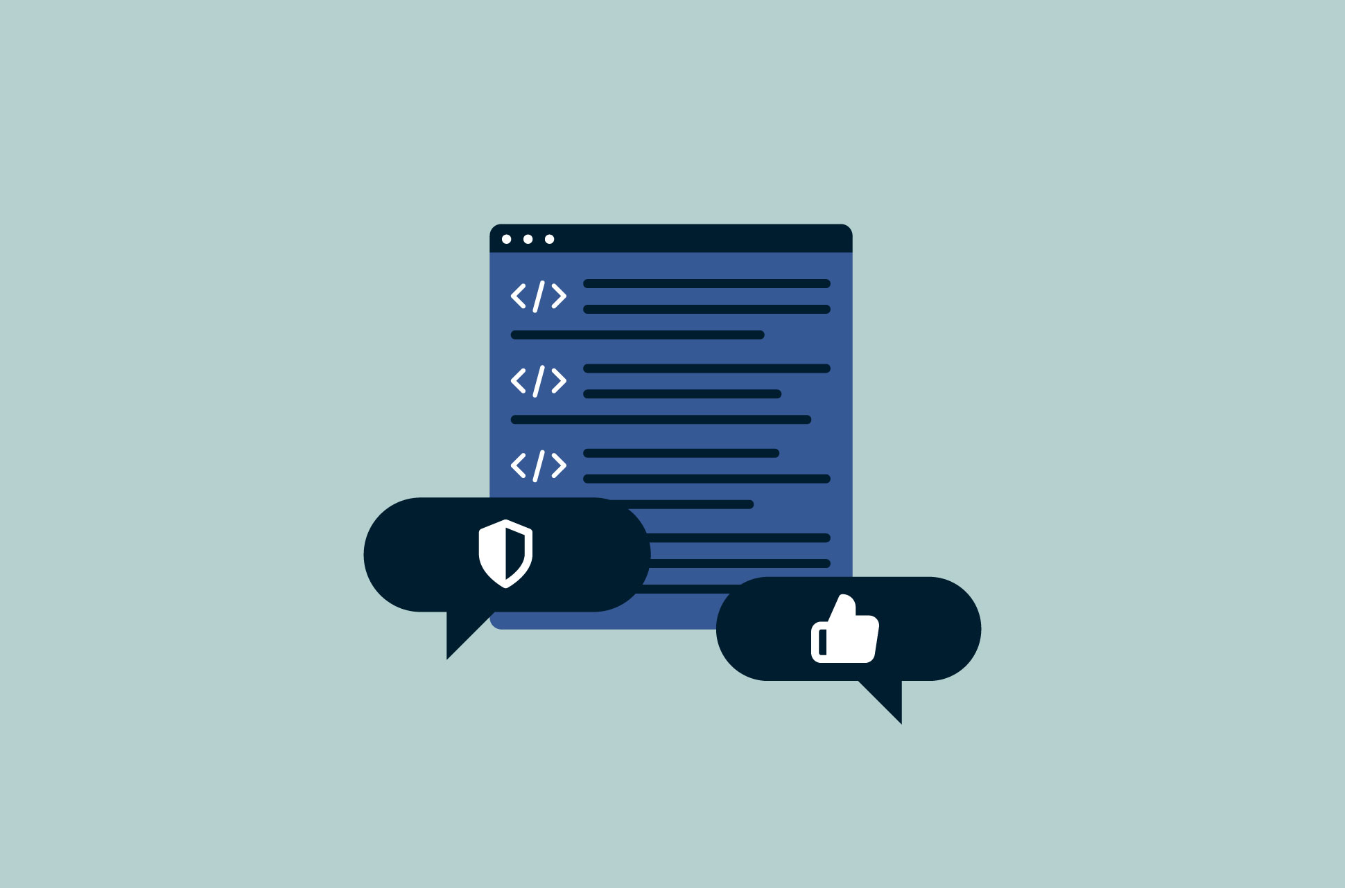 Servers with shield and thumbs-up symbols