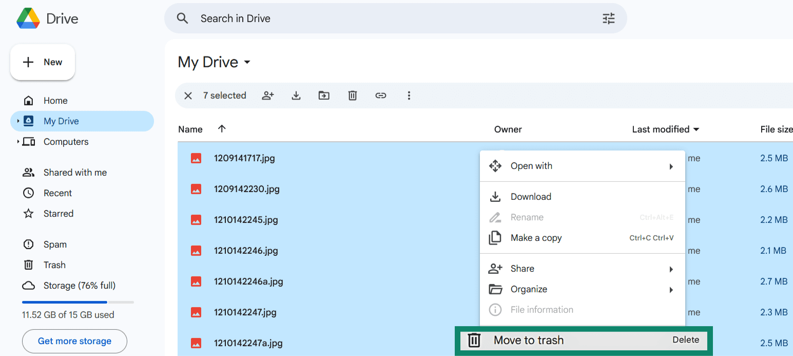 Cleaning up unnecessary files from Google Drive.
