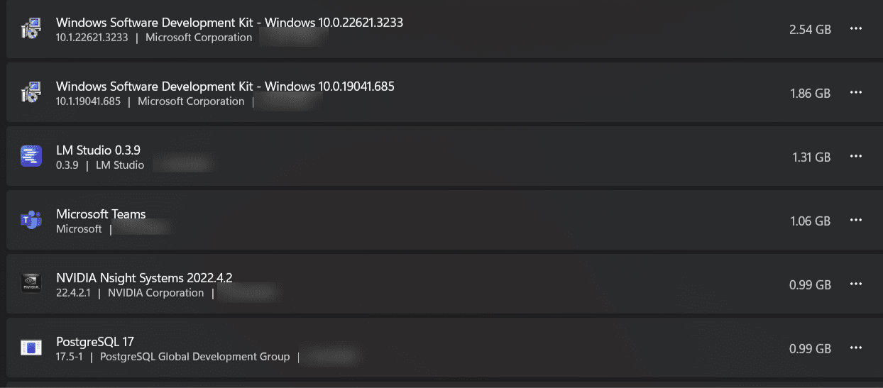 Uninstalling old unused applications from Windows.