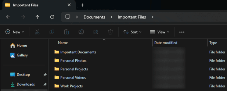 Establishing a structured folder layout in Windows.