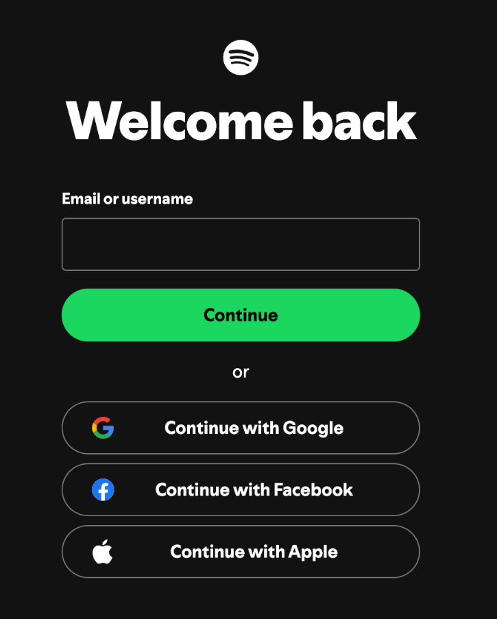 Screenshot of Spotify account login window