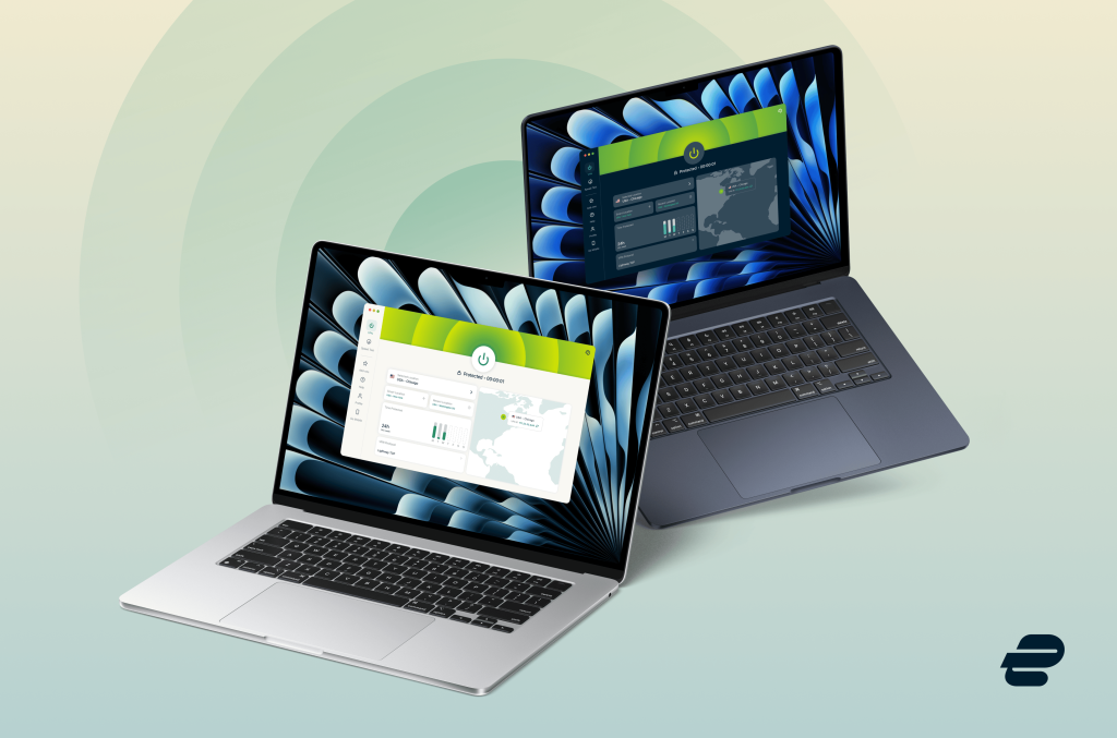 ExpressVPN new Qt-based app running on laptop devices against neutral background