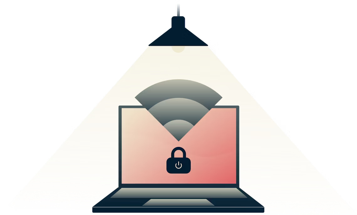 Network Lock halts all internet traffic whenever your VPN connection drops. Lamp shining on a secure computer.