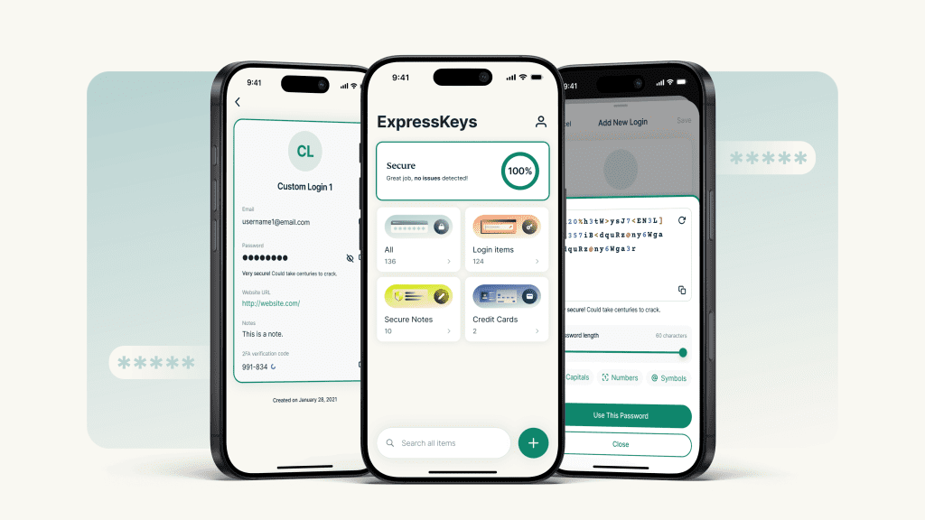 ExpressKeys password manager app screens