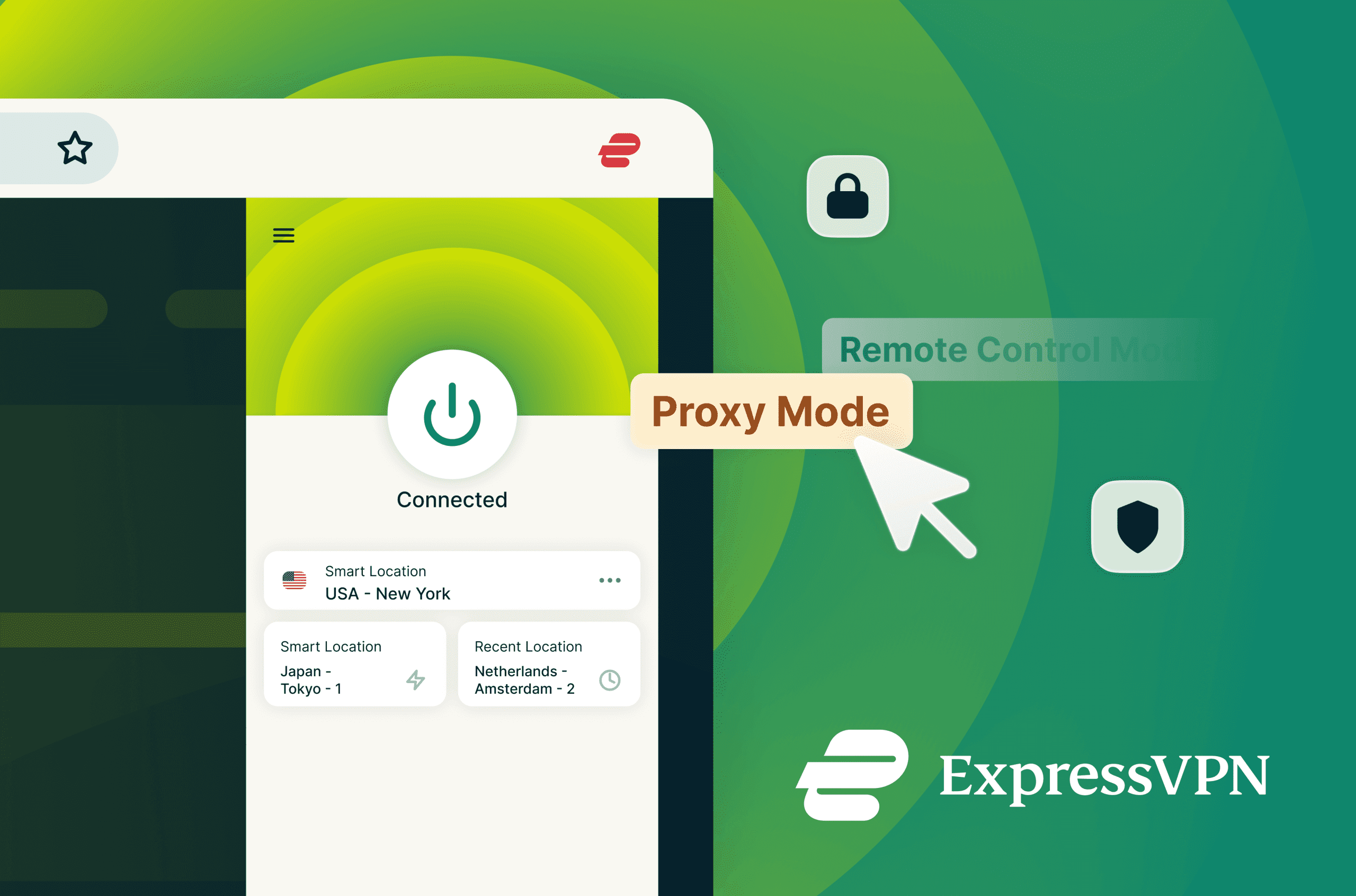 ExpressVPN hybrid browser extension image showing UI